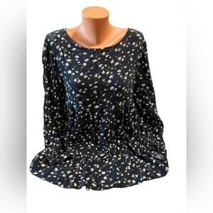 American Eagle Baby Doll Blouse Womens Large Black Floral Layered Open Back Top